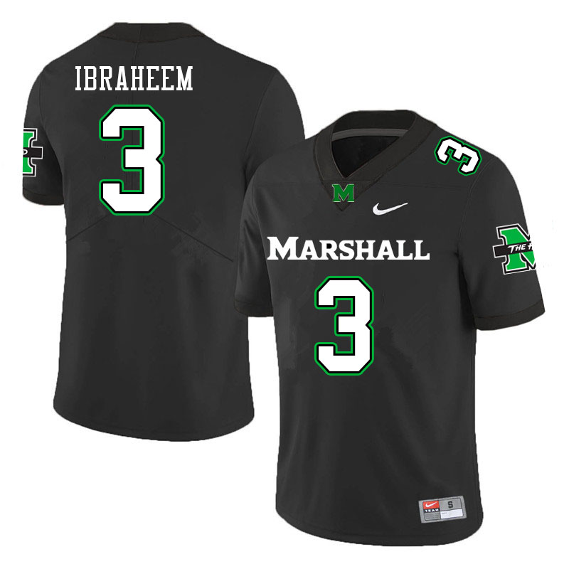 Men #3 Ishmael Ibraheem Marshall Thundering Herd College Football Jerseys Stitched-Black - Click Image to Close